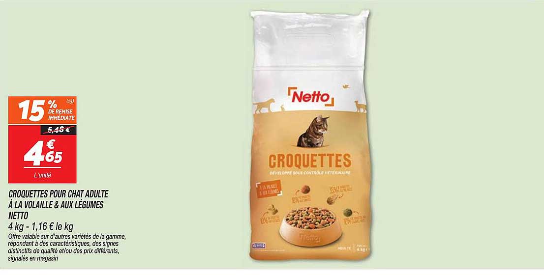 CROQUETTES POUR CHAT ADULTE À LA VOLAILLE & AUX LÉGUMES NETTO