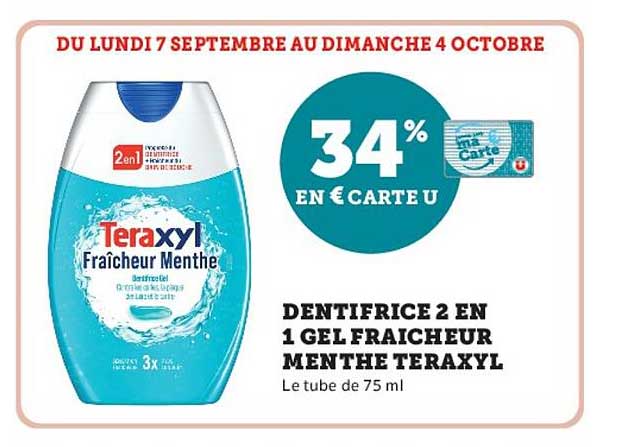 DENTIFRICE 2 EN 1 GEL FRAICHEUR MENTHE TERAXYL
