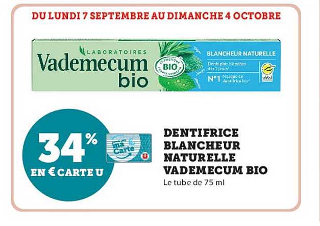 DENTIFRICE BLANCHEUR NATURELLE VADEMECUM BIO