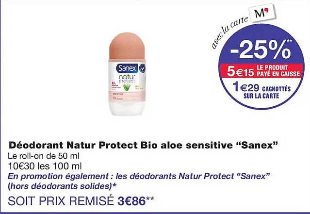 Déodorant Natur Protect Bio aloe sensitive “Sanex”