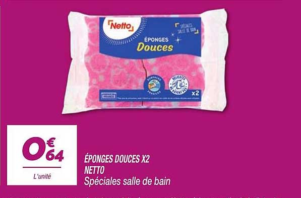 ÉPONGES DOUCES X2 NETTO Spéciales salle de bain
