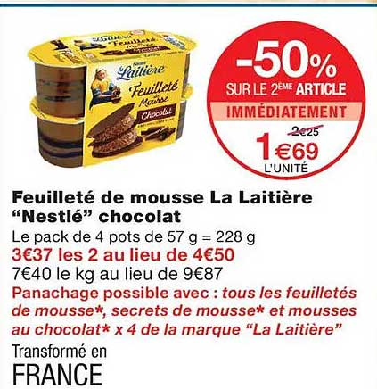 Feuilleté de mousse La Laitière “Nestlé” chocolat