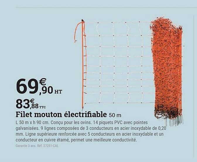 Filet mouton électrifiable 50 m
