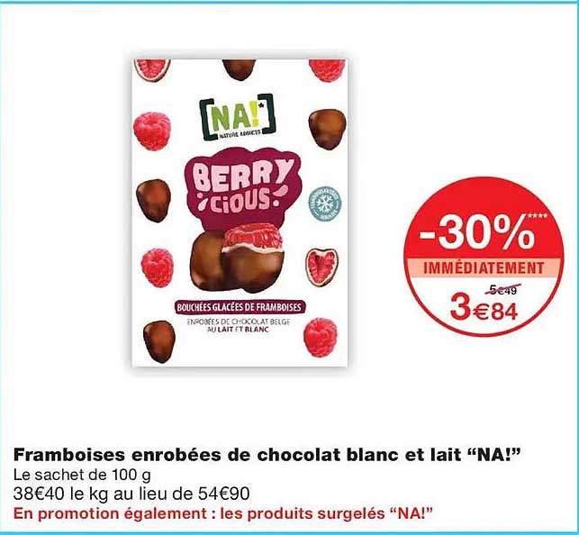 Framboises enrobées de chocolat blanc et lait “NA!”