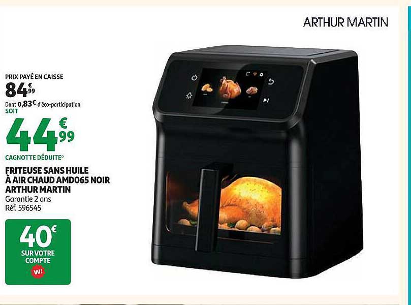 FRITEUSE SANS HUILE À AIR CHAUD AMD065 NOIR ARTHUR MARTIN