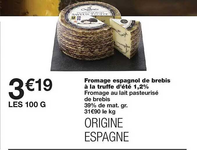Fromage espagnol de brebis à la truffe d’été 1,2%