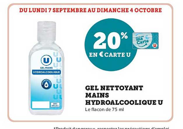 GEL NETTOYANT MAINS HYDROALCOOLIQUE U