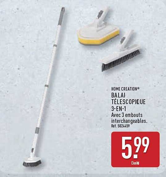 HOME CREATION® BALAI TÉLESCOPIQUE 3-EN-1 Avec 3 embouts interchangeables. Réf. 5024459