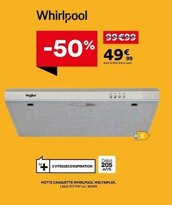 HOTTE CASQUETTE WHIRLPOOL WSLT6SFLX, L59,8 H7,7 P47 cm. 180919