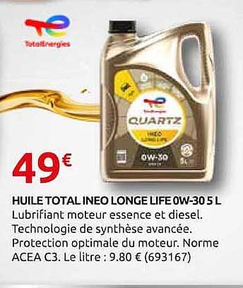 HUILE TOTAL INEO LONG LIFE 0W-30 5 L