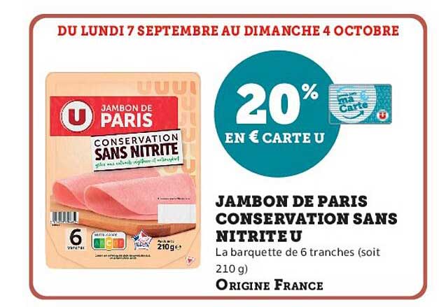 JAMBON DE PARIS CONSERVATION SANS NITRITE U