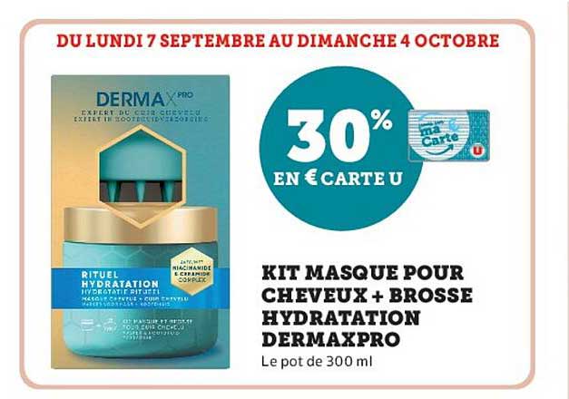 KIT MASQUE POUR CHEVEUX + BROSSE HYDRATATION DERMAXPRO
