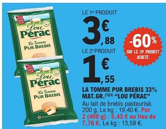 LA TOMME PUR BREBIS 33% MAT.GR. (1X3) “LOU PERAC”