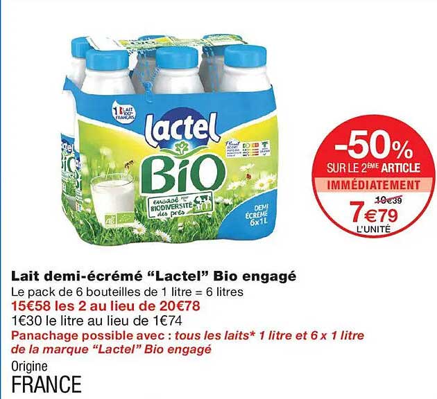Lait demi-écrémé “Lactel” Bio engagé