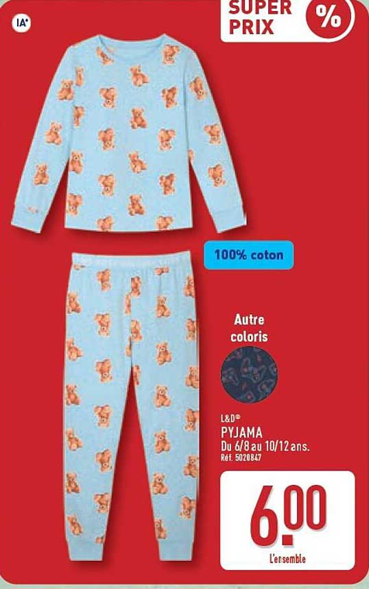 L&D® PYJAMA Du 6/8 au 10/12 ans. Réf. 5020847