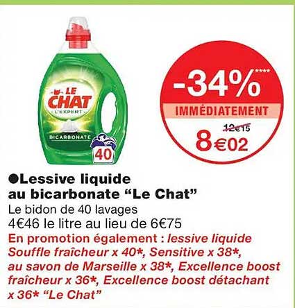 Lessive liquide au bicarbonate “Le Chat”