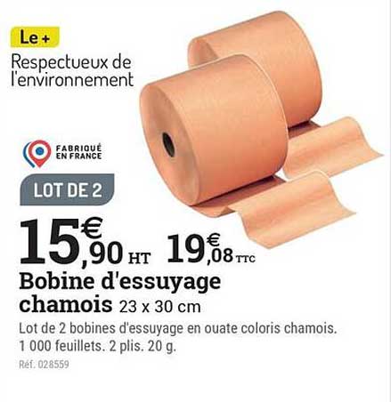 LOT DE 2 Bobine d'essuyage chamois 23 x 30 cm
