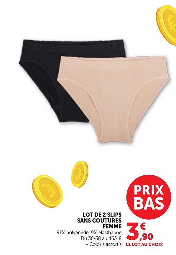 LOT DE 2 SLIPS SANS COUTURES FEMME