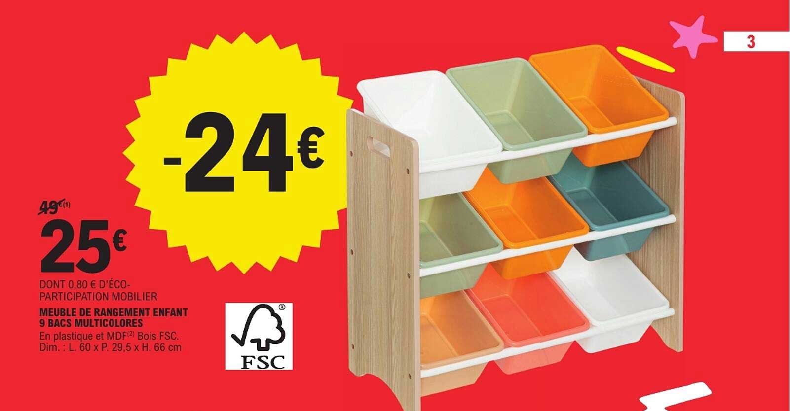 MEUBLE DE RANGEMENT ENFANT 9 BACS MULTICOLORES