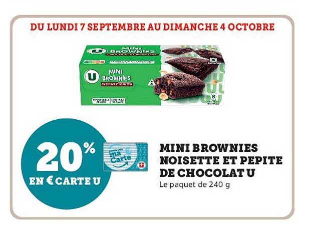 MINI BROWNIES NOISETTE ET PEPITE DE CHOCOLAT U