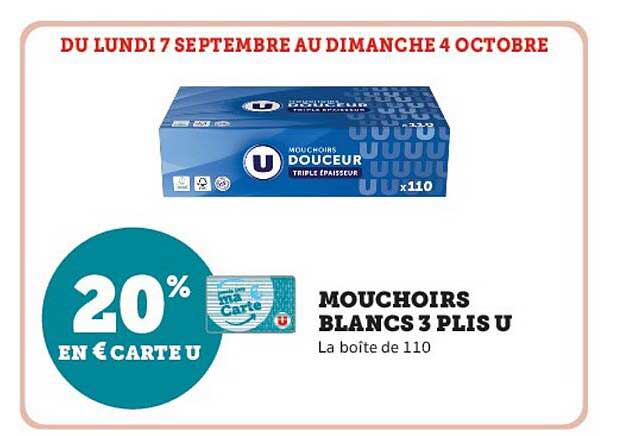 MOUCHOIRS BLANCS 3 PLIS U