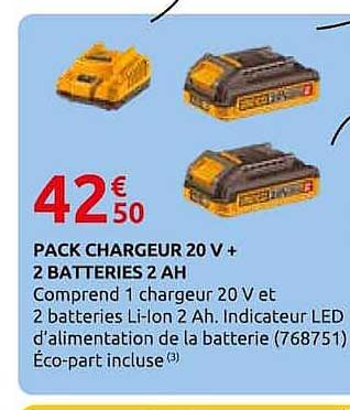 PACK CHARGEUR 20 V + 2 BATTERIES 2 AH