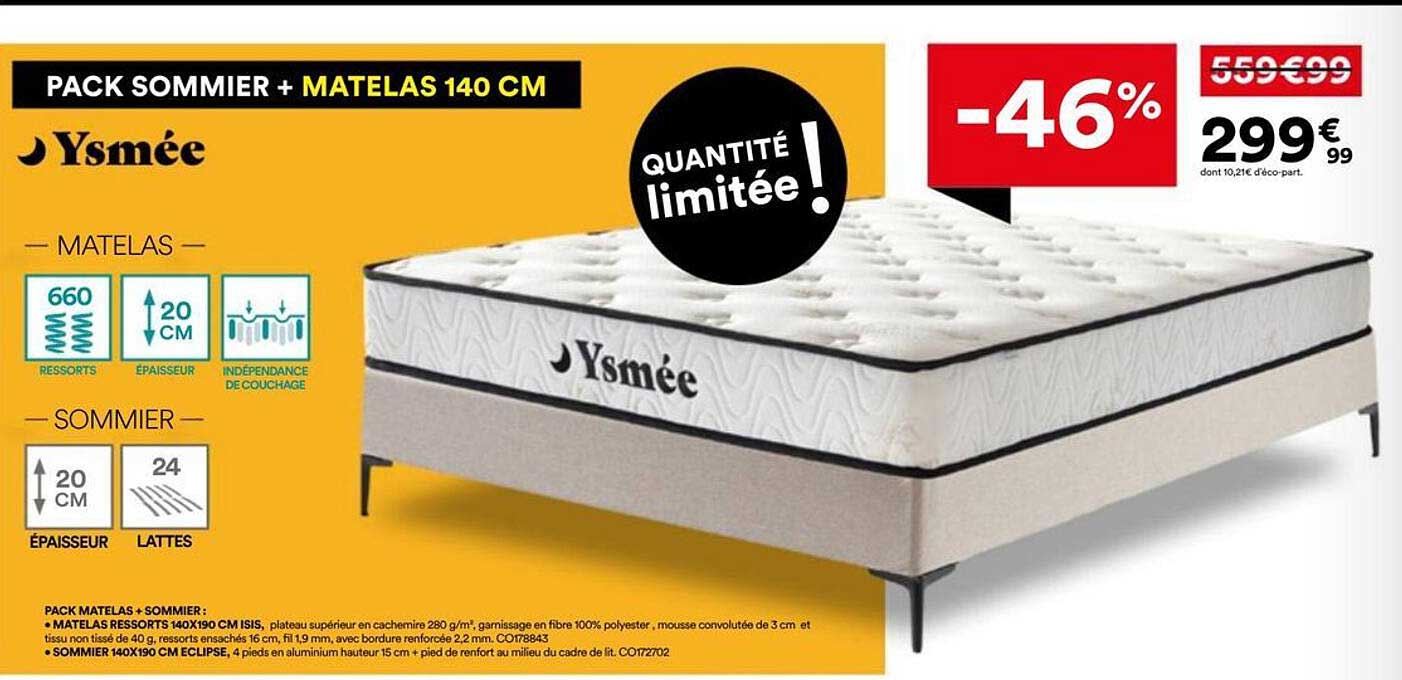 PACK SOMMIER + MATELAS 140 CM