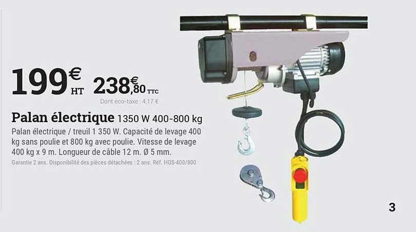 Palan électrique 1350 W 400-800 kg