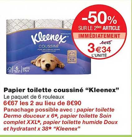 Papier toilette coussiné “Kleenex”