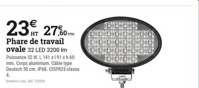 Phare de travail ovale 32 LED 3200 lm