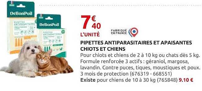 PIPETTES ANTIPARASITAIRES ET APAISANTES CHIOTS ET CHIENS