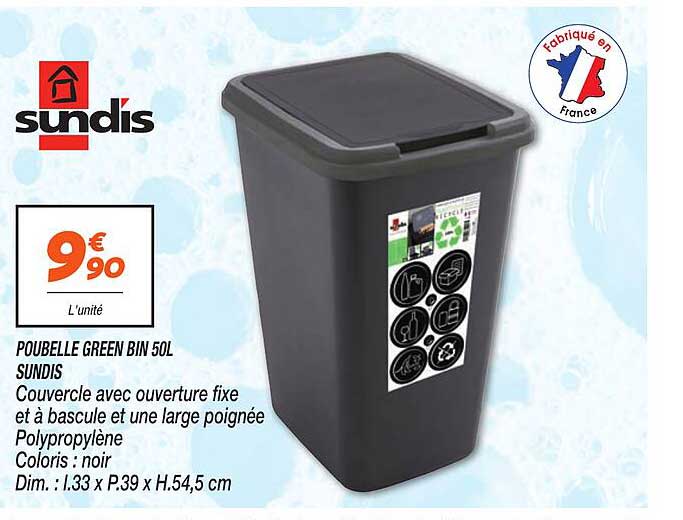 POUBELLE GREEN BIN 50L SUNDIS