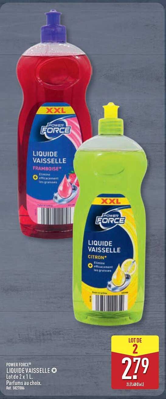 POWER FORCE® LIQUIDE VAISSELLE Lot de 2 x 1 L. Parfums au choix.