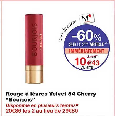 Rouge à lèvres Velvet 54 Cherry “Bourjois”