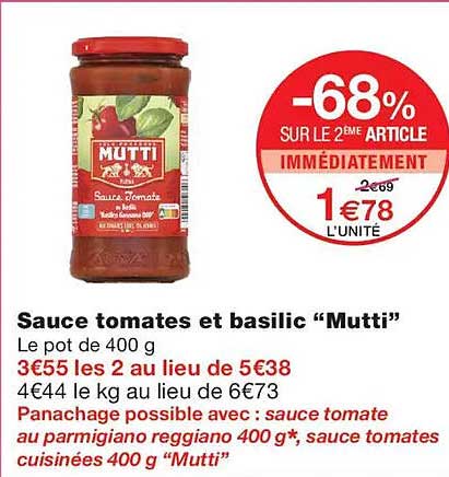 Sauce tomates et basilic “Mutti”