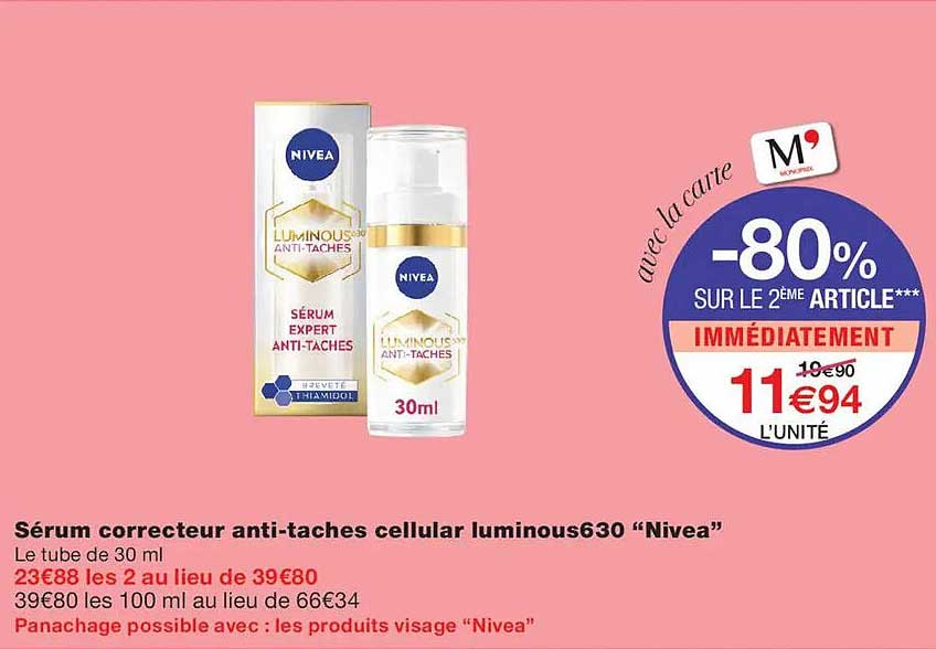 Sérum correcteur anti-taches cellular luminous630 “Nivea”