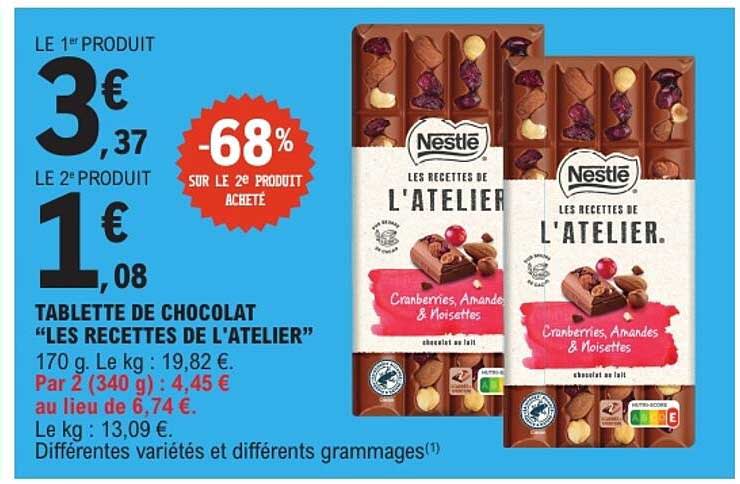 TABLETTE DE CHOCOLAT “LES RECETTES DE L’ATELIER”