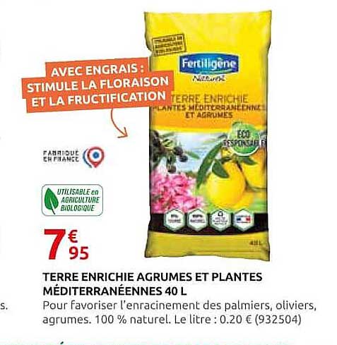 TERRE ENRICHIE AGRUMES ET PLANTES MÉDITERRANÉNNES 40 L