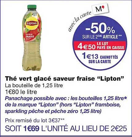 Thé vert glacé saveur fraise “Lipton”
