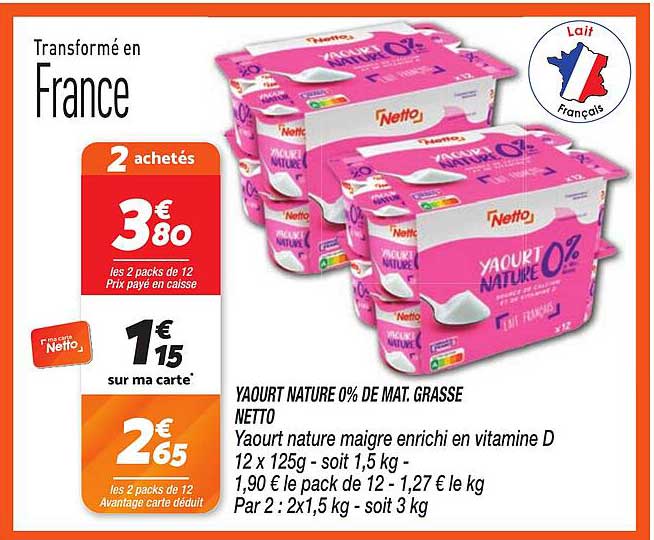 YAOURT NATURE 0% DE MAT. GRASSE NETTO