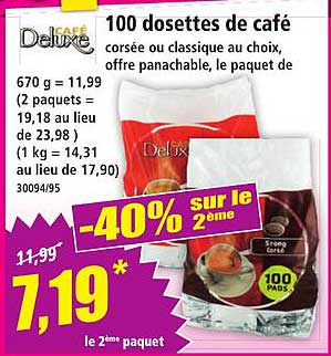 100 dosettes de café corsée ou classique au choix, offre panachable, le paquet de