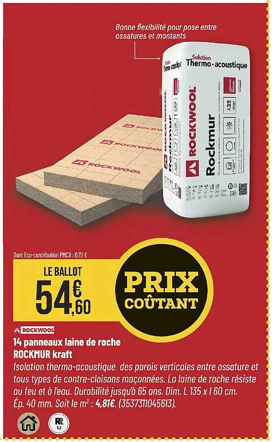 14 panneaux laine de roche ROCKMUR kraft
