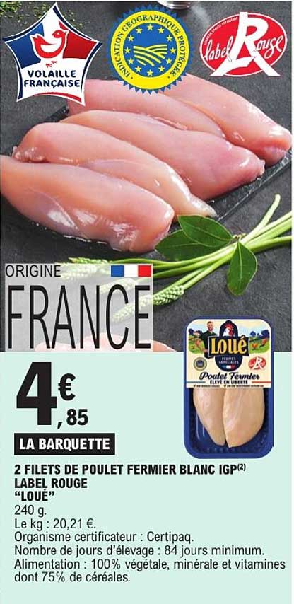 2 filets de poulet fermier blanc IGP Label Rouge "Loué"