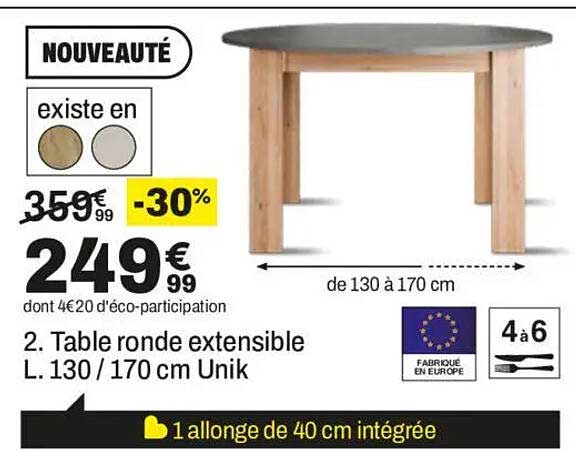 2. Table ronde extensible L. 130 / 170 cm Unik