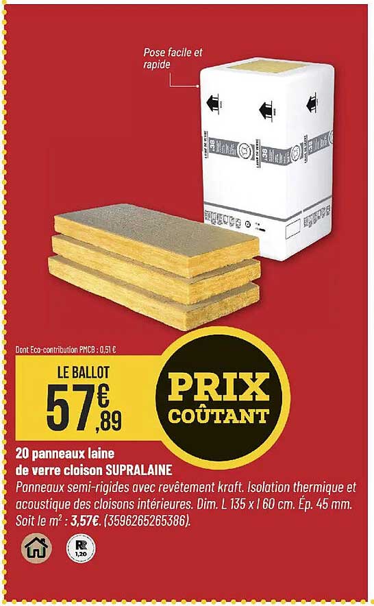 20 panneaux laine de verre cloison SUPRALAINE