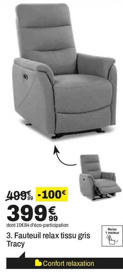 3. Fauteuil relax tissu gris Tracy