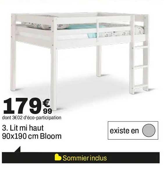 3. Lit mi haut 90x190 cm Bloom