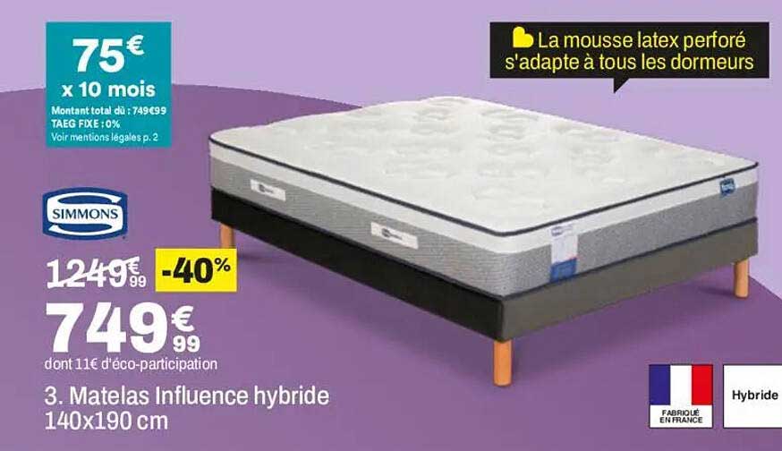 3. Matelas Influence hybride 140x190 cm