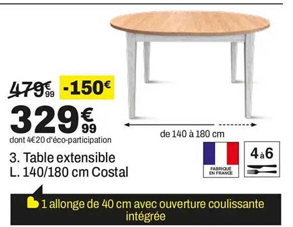 3. Table extensible L. 140/180 cm Costal