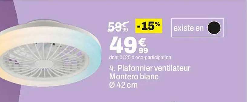 4. Plafonnier ventilateur Montero blanc Ø 42 cm